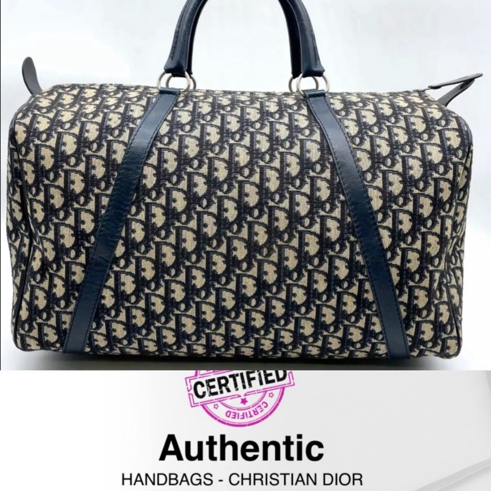 DIOR 40 Trotter Boston Duffle 15.7x9.4 Large Bag W/T Authentic Cert Unis…